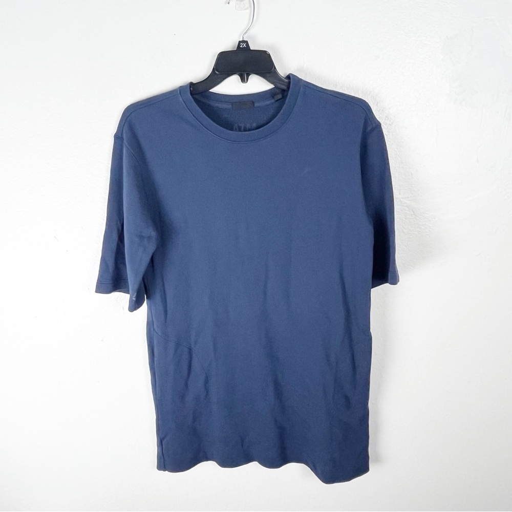 ATM 100% Cotton Navy Blue Short Sleeves Shirt Dress Size Small Neutral Casual